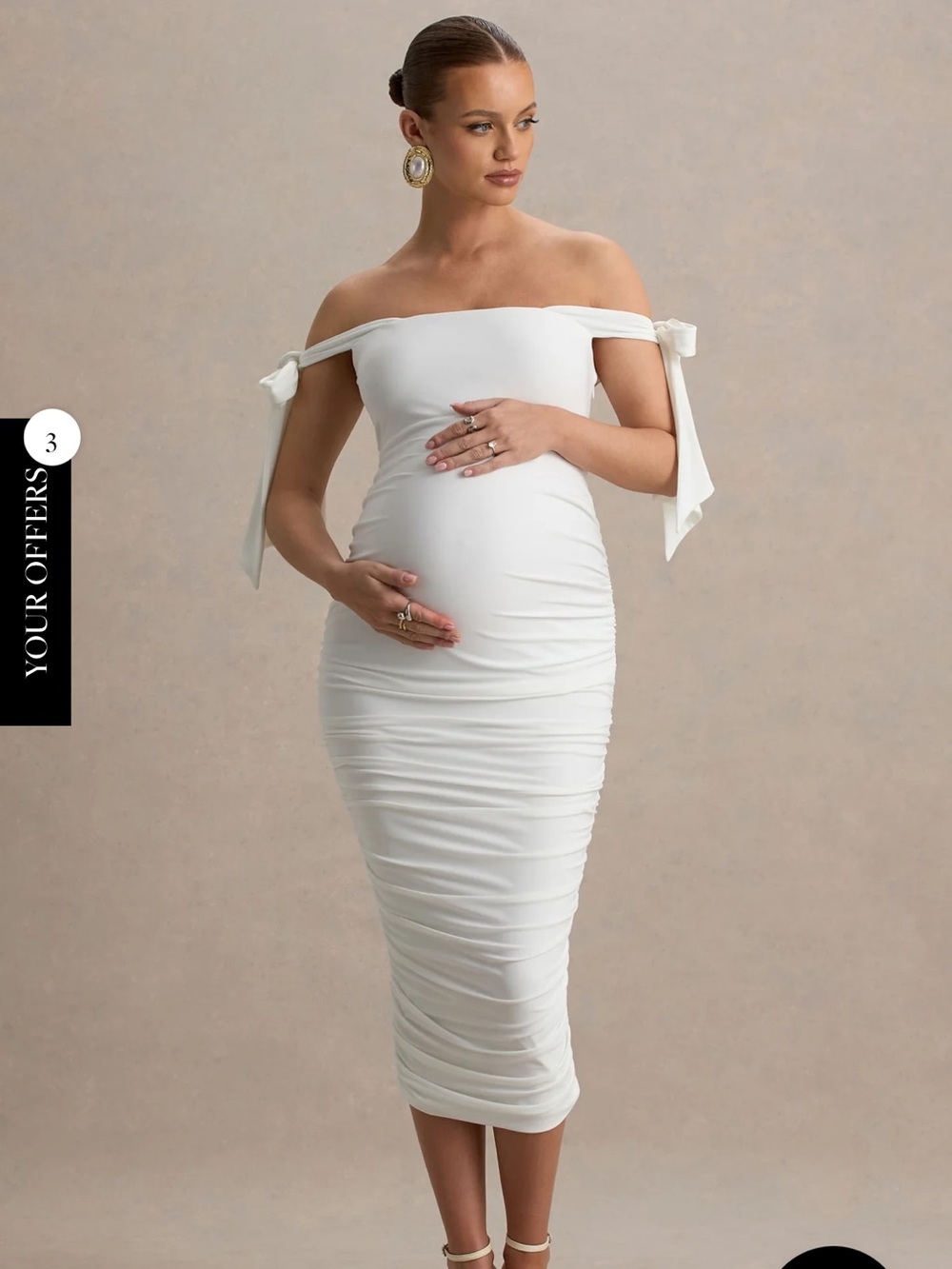 CHANDELIER White Bardot Maternity Midi Dress With Bow Details